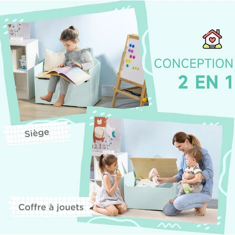 HOMCOM Coffre à Jouets Design Maison Banc 2 En 1 - Coffre De Rangement Dim. 62,5L X 34l X 61,5H Cm - Vérin Pneumatique MDF Bleu Pastel 6 HOMCOM Coffre à Jouets Design Maison Banc 2 En 1 - Coffre De Rangement Dim. 62,5L X 34l X 61,5H Cm - Vérin Pneumatique MDF Bleu Pastel – Image 4