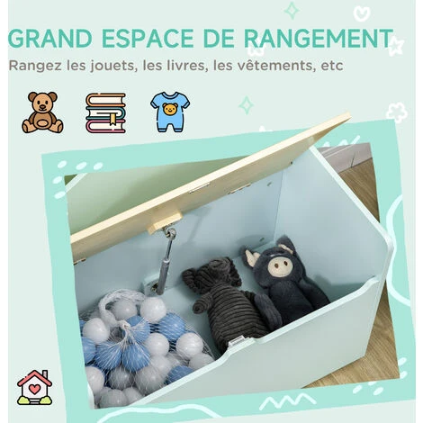 HOMCOM Coffre à Jouets Design Maison Banc 2 En 1 - Coffre De Rangement Dim. 62,5L X 34l X 61,5H Cm - Vérin Pneumatique MDF Bleu Pastel 7 HOMCOM Coffre à Jouets Design Maison Banc 2 En 1 - Coffre De Rangement Dim. 62,5L X 34l X 61,5H Cm - Vérin Pneumatique MDF Bleu Pastel – Image 5