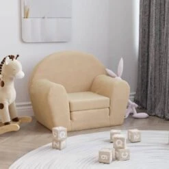 Canapé Pour Enfants | Canapé Droit Fixe Canapé De Salon Sofa Crème Peluche Douce FR82301