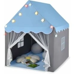 COSTWAY Tente De Jeux Pour Enfants, Cabane Enfant Avec Tapis Lavable, Tente Enfant Interieur Avec Lumières Étoiles, Facile à Assembler, Pour Garçons Et Filles, 105 X 121 X 136 Cm-Bleu