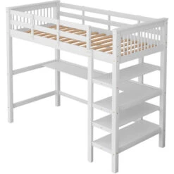 Lit Mezzanine 90x200 Avec Bureau Et étagère De Rangement, Lit Enfant En Bois, Blanc -ATMOSPHERA || Songmics Soldes Boutique 78194276 3