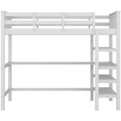 Lit Mezzanine 90x200 Avec Bureau Et étagère De Rangement, Lit Enfant En Bois, Blanc -ATMOSPHERA || Songmics Soldes Boutique 78194276 4