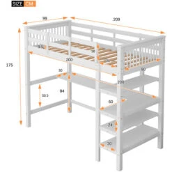 Lit Mezzanine 90x200 Avec Bureau Et étagère De Rangement, Lit Enfant En Bois, Blanc -ATMOSPHERA || Songmics Soldes Boutique 78194276 5