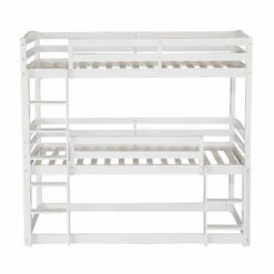 Lits Superposés Triples Transformables, 3x90x200 Cm, Structure En Bois, Avec échelle Et Barrière De Protection, Blanc -ATMOSPHERA || Songmics Soldes Boutique 78307226 4