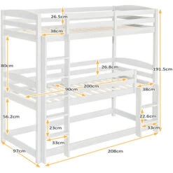 Lits Superposés Triples Transformables, 3x90x200 Cm, Structure En Bois, Avec échelle Et Barrière De Protection, Blanc -ATMOSPHERA || Songmics Soldes Boutique 78307226 5