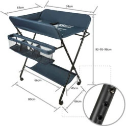Table à Langer Pliante, Table à Langer Avec Panier De Rangement, 806698cm Ceinture De Sécurité Et 4 Roues Avec Frein, Réglable En Hauteur -bleu Marine -ATMOSPHERA || Songmics Soldes Boutique 78334373 2