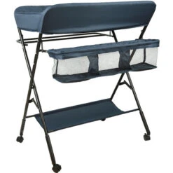 Table à Langer Pliante, Table à Langer Avec Panier De Rangement, 806698cm Ceinture De Sécurité Et 4 Roues Avec Frein, Réglable En Hauteur -bleu Marine -ATMOSPHERA || Songmics Soldes Boutique 78334373 3