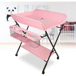 Aqrau Table à Langer Pliable Pour Bébé, Station De Couche Pour Bébé, Plate-forme D'allaitement Avec Charge De 25 Kg - Rose