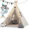 Spielwerk Tipi Enfant Avec Tapis Tente De Jeu Enfants Guirlande Lumineuse Tapis De Jeu 3 Coussins Coton Sac De Transport Chambre D'enfant Tipi 120x120x160cm Blanc -ATMOSPHERA || Songmics Soldes Boutique 79328478 1