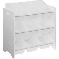 Meuble De Rangement Pour Enfant Avec 9 Casiers, Blanc - Tobias - MDF Décor Bois Naturel, 64x29.5x60cm