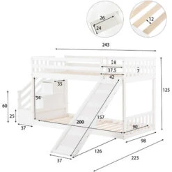 Lit Superposé 90x200cm Avec Escalier Et Toboggan En Bois De Pin Massif, Lit De Jeux Avec 2 Tiroirs, Sommier à Lattes Inclus, Blanc -ATMOSPHERA || Songmics Soldes Boutique 79594656 4
