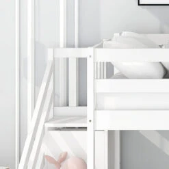Lit Superposé 90x200cm Avec Escalier Et Toboggan En Bois De Pin Massif, Lit De Jeux Avec 2 Tiroirs, Sommier à Lattes Inclus, Blanc -ATMOSPHERA || Songmics Soldes Boutique 79594656 5