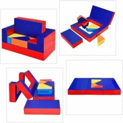 DREAMADE Canapé Bloc De Construction Coloré Pour Enfants 4 En 1, Canapé De Jeu, Table Imperméable, Jeux D'Intérieur Pour Enfants,Convient Pour La Maison Et La Maternelle,150x100x15cm
