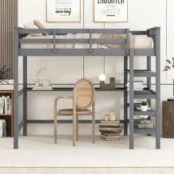 Lit Mezzanine Enfant 140 X 200 Avec Rangement Et Bureau Sous Lit, Gris