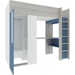 Lit Mezzanine Kyle Pour Un Enfant Bleu Fumé Blanc Mat Et Chêne Avec Armoire Et Bureau Bleu, Chêne Et Blanc -ATMOSPHERA || Songmics Soldes Boutique 80358352 3
