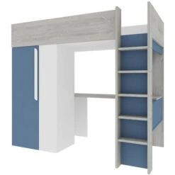 Lit Mezzanine Kyle Pour Un Enfant Bleu Fumé Blanc Mat Et Chêne Avec Armoire Et Bureau Bleu, Chêne Et Blanc -ATMOSPHERA || Songmics Soldes Boutique 80358352 4