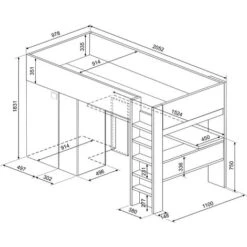 Lit Mezzanine Kyle Pour Un Enfant Bleu Fumé Blanc Mat Et Chêne Avec Armoire Et Bureau Bleu, Chêne Et Blanc -ATMOSPHERA || Songmics Soldes Boutique 80358352 5