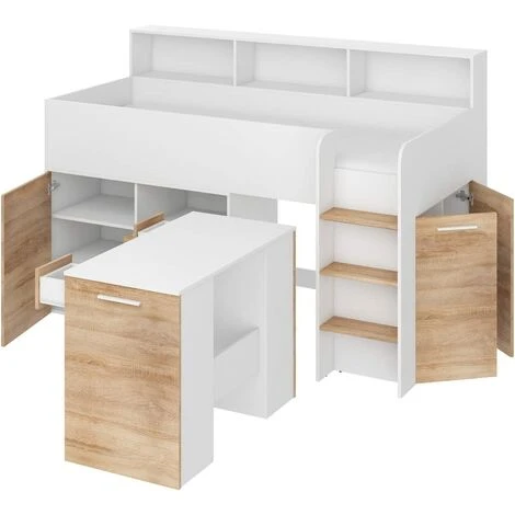 Lit Armoire Tiroir Enfants Neo Cm206x120x138h Chêne Blanc 5 Lit Armoire Tiroir Enfants Neo Cm206x120x138h Chêne Blanc – Image 3