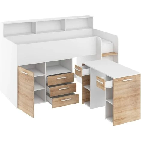 Lit Armoire Tiroir Enfants Neo Cm206x120x138h Chêne Blanc 6 Lit Armoire Tiroir Enfants Neo Cm206x120x138h Chêne Blanc – Image 4