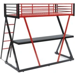 Lit Mezzanine 90 X 190 Cm - Avec Bureau - Métal - Noir Et Rouge - SUPIA -ATMOSPHERA || Songmics Soldes Boutique 80448098 5