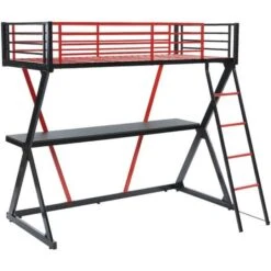 Lit Mezzanine 90 X 190 Cm - Avec Bureau - Métal - Noir Et Rouge + Matelas - SUPIA -ATMOSPHERA || Songmics Soldes Boutique 80595965 3