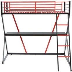 Lit Mezzanine 90 X 190 Cm - Avec Bureau - Métal - Noir Et Rouge + Matelas - SUPIA -ATMOSPHERA || Songmics Soldes Boutique 80595965 4