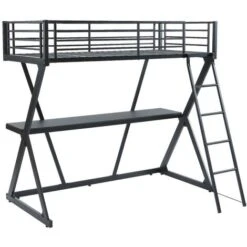 Lit Mezzanine 90 X 190 Cm - Avec Bureau - Métal - Noir + Matelas - SUPIA 9 Lit Mezzanine 90 X 190 Cm - Avec Bureau - Métal - Noir + Matelas - SUPIA -ATMOSPHERA || Songmics Soldes Boutique 80595980 3