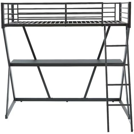 Lit Mezzanine 90 X 190 Cm - Avec Bureau - Métal - Noir + Matelas - SUPIA 6 Lit Mezzanine 90 X 190 Cm - Avec Bureau - Métal - Noir + Matelas - SUPIA – Image 4
