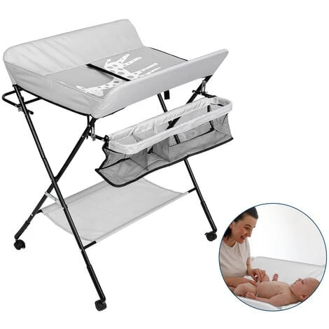 SWANEW Table à Langer Pliable Pour Bébé, Étagère à Langer Combinaison à Langer Réglable En Hauteur Avec Panier De Rangement Gris 3 SWANEW Table à Langer Pliable Pour Bébé, Étagère à Langer Combinaison à Langer Réglable En Hauteur Avec Panier De Rangement Gris