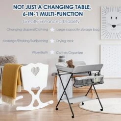 SWANEW Table à Langer Pliable Pour Bébé, Étagère à Langer Combinaison à Langer Réglable En Hauteur Avec Panier De Rangement Gris 9 SWANEW Table à Langer Pliable Pour Bébé, Étagère à Langer Combinaison à Langer Réglable En Hauteur Avec Panier De Rangement Gris -ATMOSPHERA || Songmics Soldes Boutique 81063992 3