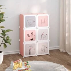 Armoire De Rangement Pour Enfants Avec 6 Cubes Rose PP FR7959