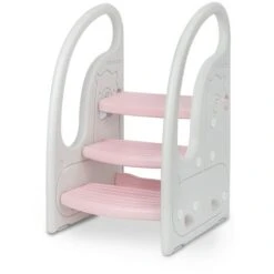 Marche Pied Pour Enfant 3 Marches Antidérapant, Rehausseur Stable, Tabouret Bébé Multifonction Avec Poignées, Parfait Pour Apprentissage De La Propreté, Cusine, Salle De Bain, Gris Rose