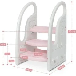 Marche Pied Pour Enfant 3 Marches Antidérapant, Rehausseur Stable, Tabouret Bébé Multifonction Avec Poignées, Parfait Pour Apprentissage De La Propreté, Cusine, Salle De Bain, Gris Rose -ATMOSPHERA || Songmics Soldes Boutique 82109290 4