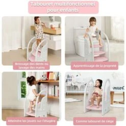 Marche Pied Pour Enfant 3 Marches Antidérapant, Rehausseur Stable, Tabouret Bébé Multifonction Avec Poignées, Parfait Pour Apprentissage De La Propreté, Cusine, Salle De Bain, Gris Rose -ATMOSPHERA || Songmics Soldes Boutique 82109290 5