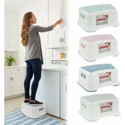 Tabouret Marche Pied Marchepied Enfant Antidérapant - Urban Living- Antidérapant- 37x26x13cm 3 Couleurs Assorties Gris/bleu/rose -ATMOSPHERA || Songmics Soldes Boutique 82131228 3