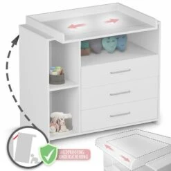 Infantastic® Commode à Langer - Avec 3 Tiroirs Et 3 Compartiments Ouverts, 113 X 53 X 101,6 Cm, MDF, En Blanc - Table, Plan à Langer, Pour Bébé, Chambre D'Enfant