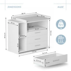 Infantastic® Commode à Langer - Avec 3 Tiroirs Et 3 Compartiments Ouverts, 113 X 53 X 101,6 Cm, MDF, En Blanc - Table, Plan à Langer, Pour Bébé, Chambre D'Enfant -ATMOSPHERA || Songmics Soldes Boutique 82144583 5