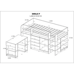 LIT MOBILE CASS. AVEC SMILE DESK P 204x 112x112cm CÔTÉ DROIT BLANC GRAPHITE BRUT -ATMOSPHERA || Songmics Soldes Boutique 82409042 5