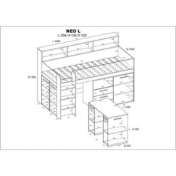 BUREAU LIT SUPERPOSÉ BIBLIOTHÈQUE POUR ENFANTS NEO L Cm206x120x138h CHÊNE BLANC BRUT -ATMOSPHERA || Songmics Soldes Boutique 82861336 3