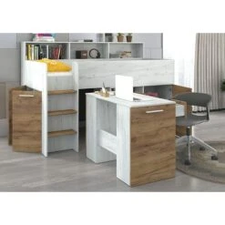 BUREAU LIT SUPERPOSÉ BIBLIOTHÈQUE POUR ENFANTS NEO L Cm206x120x138h CHÊNE BLANC BRUT -ATMOSPHERA || Songmics Soldes Boutique 82861336 4