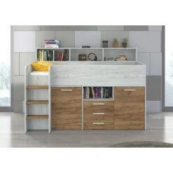BUREAU LIT SUPERPOSÉ BIBLIOTHÈQUE POUR ENFANTS NEO L Cm206x120x138h CHÊNE BLANC BRUT -ATMOSPHERA || Songmics Soldes Boutique 82861336 5