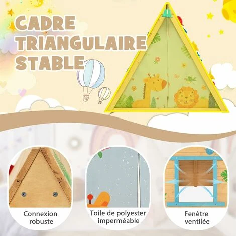 DREAMADE Cabane Enfant Exterieur En Bois Maison De Jeux Triangulaire Avec Mur D’Escalade Fenêtre Ouverte Ensemble De Jeux Multifonctionnel D'Activité Pour L'Intérieur/l'Extérieur (Naturel) 5 DREAMADE Cabane Enfant Exterieur En Bois Maison De Jeux Triangulaire Avec Mur D’Escalade Fenêtre Ouverte Ensemble De Jeux Multifonctionnel D'Activité Pour L'Intérieur/l'Extérieur (Naturel) – Image 3
