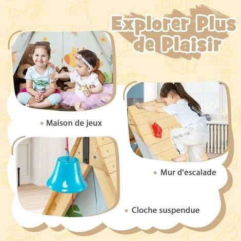 DREAMADE Cabane Enfant Exterieur En Bois Maison De Jeux Triangulaire Avec Mur D’Escalade Fenêtre Ouverte Ensemble De Jeux Multifonctionnel D'Activité Pour L'Intérieur/l'Extérieur (Naturel) 6 DREAMADE Cabane Enfant Exterieur En Bois Maison De Jeux Triangulaire Avec Mur D’Escalade Fenêtre Ouverte Ensemble De Jeux Multifonctionnel D'Activité Pour L'Intérieur/l'Extérieur (Naturel) – Image 4
