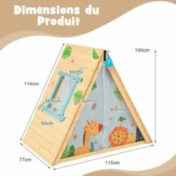 DREAMADE Cabane Enfant Exterieur En Bois Maison De Jeux Triangulaire Avec Mur D’Escalade Fenêtre Ouverte Ensemble De Jeux Multifonctionnel D'Activité Pour L'Intérieur/l'Extérieur (Naturel) 11 DREAMADE Cabane Enfant Exterieur En Bois Maison De Jeux Triangulaire Avec Mur D’Escalade Fenêtre Ouverte Ensemble De Jeux Multifonctionnel D'Activité Pour L'Intérieur/l'Extérieur (Naturel) -ATMOSPHERA || Songmics Soldes Boutique 85698523 5