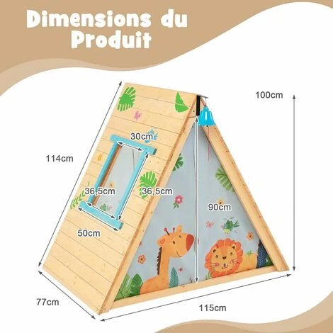 DREAMADE Cabane Enfant Exterieur En Bois Maison De Jeux Triangulaire Avec Mur D’Escalade Fenêtre Ouverte Ensemble De Jeux Multifonctionnel D'Activité Pour L'Intérieur/l'Extérieur (Naturel) 7 DREAMADE Cabane Enfant Exterieur En Bois Maison De Jeux Triangulaire Avec Mur D’Escalade Fenêtre Ouverte Ensemble De Jeux Multifonctionnel D'Activité Pour L'Intérieur/l'Extérieur (Naturel) – Image 5