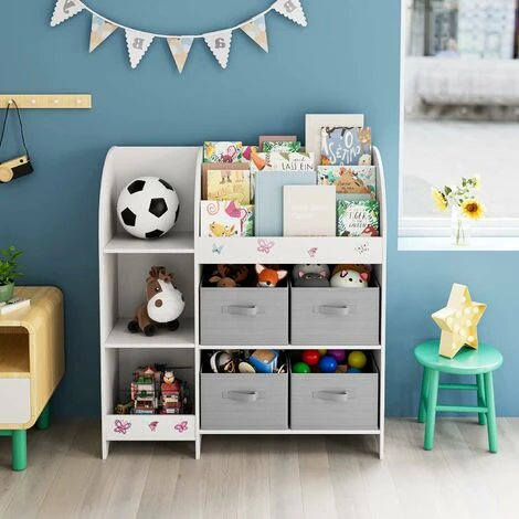 Étagère Pour Jouets Enfants, Étagère De Rangement Enfant Pour Jouets Et Livres Avec 4 Boîtes Amovibles Tissu Non-tissé, Pour Chambre D’Enfant, Salle De Jeux, Garderie, École 4 Étagère Pour Jouets Enfants, Étagère De Rangement Enfant Pour Jouets Et Livres Avec 4 Boîtes Amovibles Tissu Non-tissé, Pour Chambre D’Enfant, Salle De Jeux, Garderie, École – Image 2