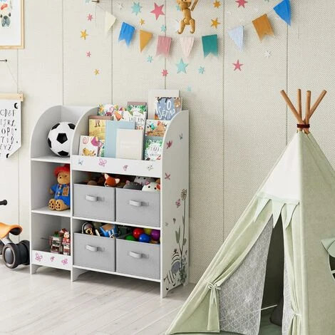 Étagère Pour Jouets Enfants, Étagère De Rangement Enfant Pour Jouets Et Livres Avec 4 Boîtes Amovibles Tissu Non-tissé, Pour Chambre D’Enfant, Salle De Jeux, Garderie, École 5 Étagère Pour Jouets Enfants, Étagère De Rangement Enfant Pour Jouets Et Livres Avec 4 Boîtes Amovibles Tissu Non-tissé, Pour Chambre D’Enfant, Salle De Jeux, Garderie, École – Image 3