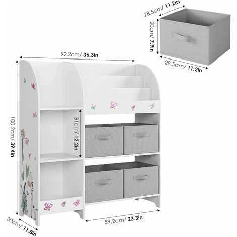 Étagère Pour Jouets Enfants, Étagère De Rangement Enfant Pour Jouets Et Livres Avec 4 Boîtes Amovibles Tissu Non-tissé, Pour Chambre D’Enfant, Salle De Jeux, Garderie, École 6 Étagère Pour Jouets Enfants, Étagère De Rangement Enfant Pour Jouets Et Livres Avec 4 Boîtes Amovibles Tissu Non-tissé, Pour Chambre D’Enfant, Salle De Jeux, Garderie, École – Image 4