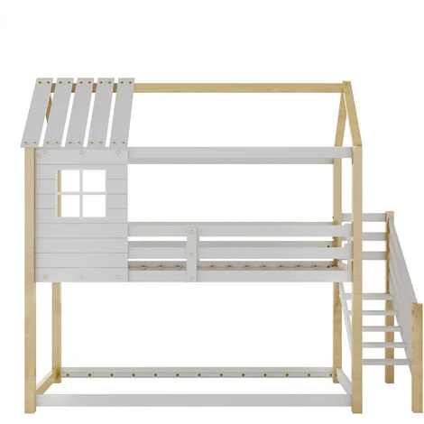 Lit Superposé 2 X 90 X 200cm, Lit Cabane Enfant Avec échelle Et Fenêtre, Cadre En Pin, Sommiers à Lattes Inclus, Blanc Et Naturel 6 Lit Superposé 2 X 90 X 200cm, Lit Cabane Enfant Avec échelle Et Fenêtre, Cadre En Pin, Sommiers à Lattes Inclus, Blanc Et Naturel – Image 4