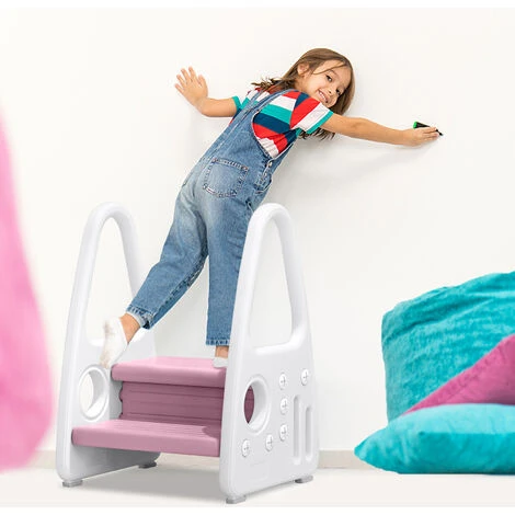 AUFUN Marchepied Pour Enfant 2 Niveaux Rose 5 AUFUN Marchepied Pour Enfant 2 Niveaux Rose – Image 3